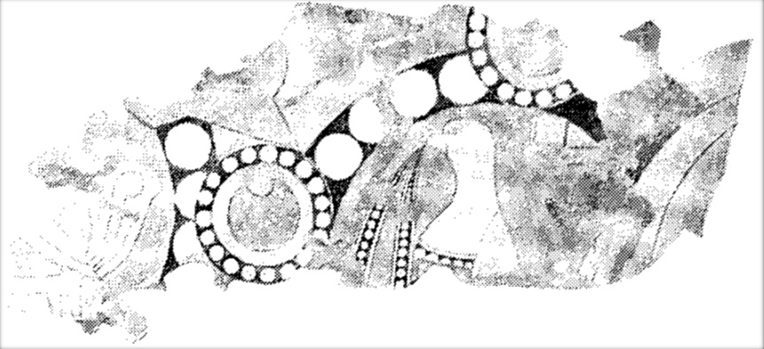 کبوتری را می‌بینیم که بنابر رسم ساسانیان گردنبندی مروارید را با نوک خود گرفته است.